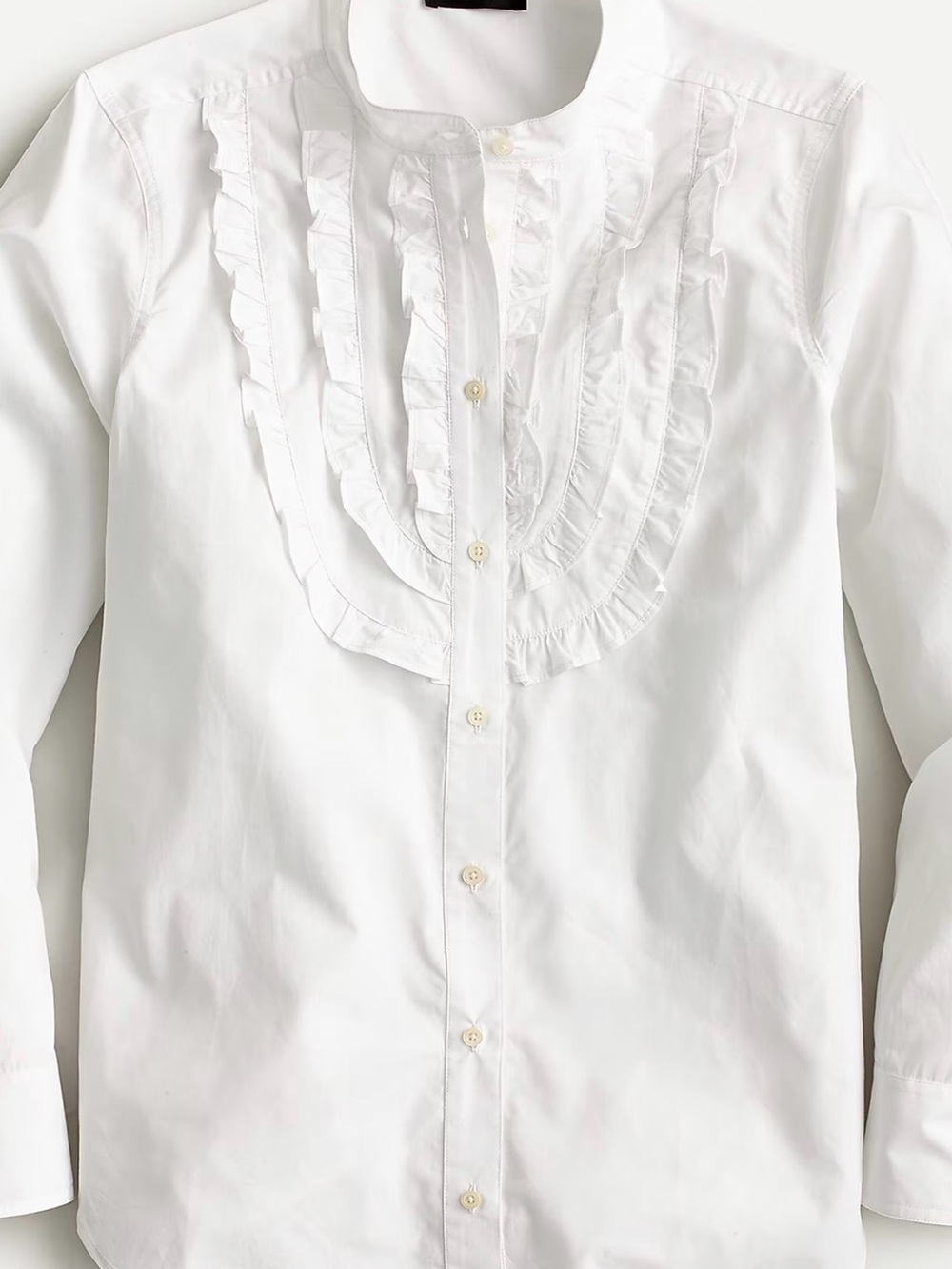 J. Crew Cream Ruffled Bib Front Button-Down Blouse